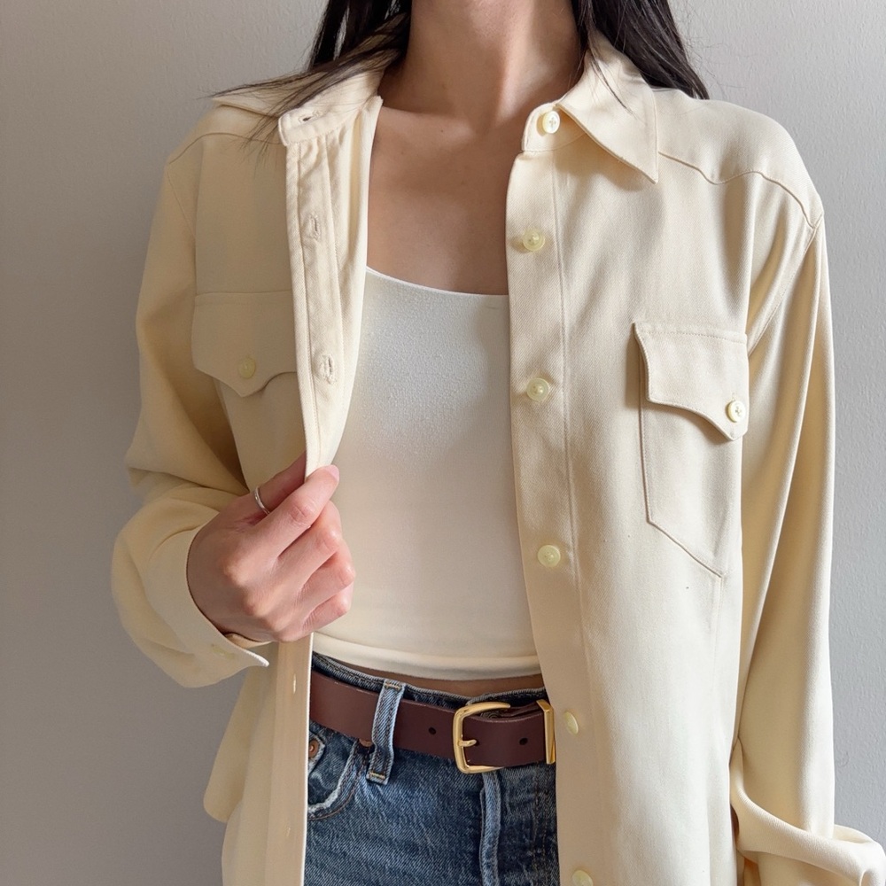 Lauren Ralph Lauren 100% Silk Butter Yellow Western Button Up Shirt Size 10